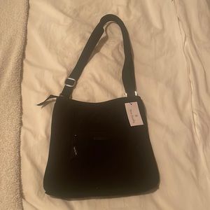 NWT Vera Bradley Black Crossbody Bag Pockets Zippers Quilted Hipster